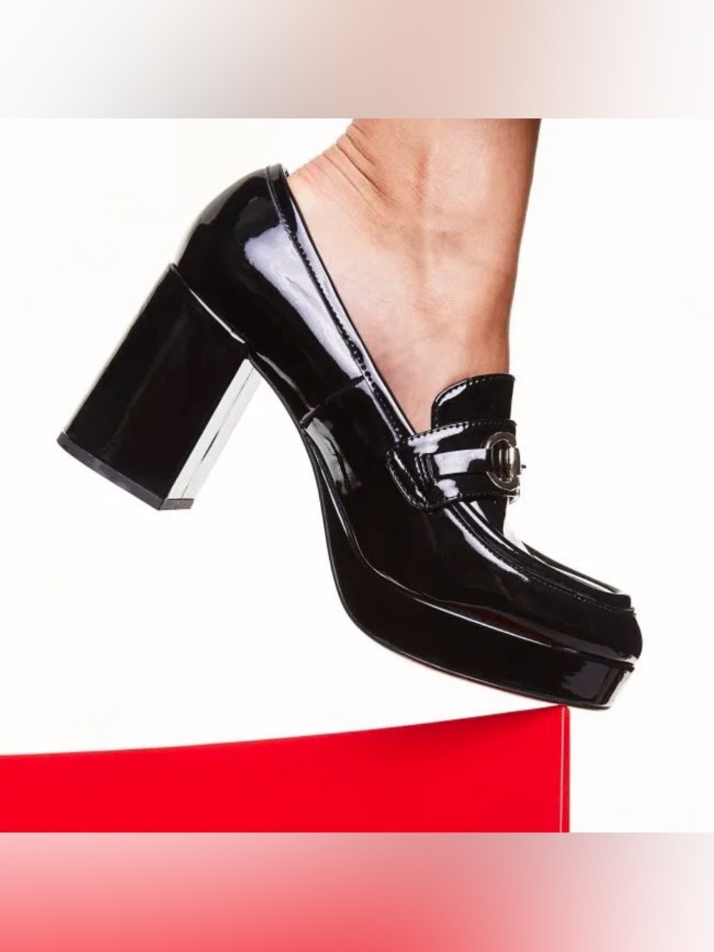 H&M Black Patent Loafers Chunky Block Heel Whimsy Goth Dark Academia 90s Y2K 8